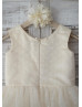 Ivory Polka Dot Tulle Champagne Lining Knee Length Flower Girl Dress